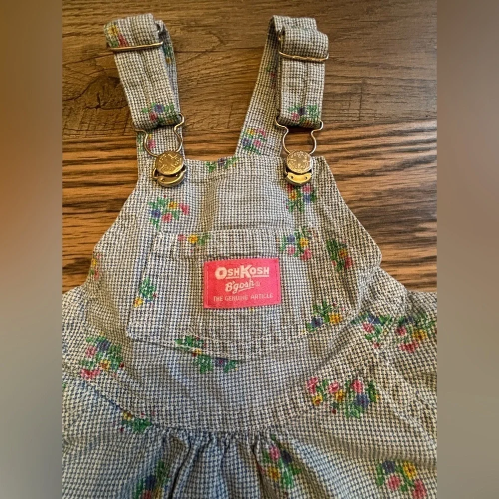 Oshkosh B'Gosh Floral Plaid BlueDress Overall 3T USA Vestbak‎ Jumper Gingham VTG